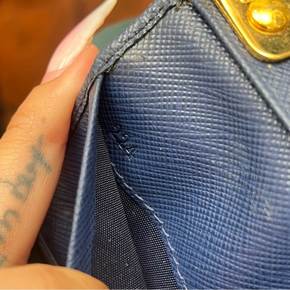 Prada Navy Blue & Gold Ribbon Bow Logo Small Wallet Key Case Holder Cardholder - Picture 10 of 12